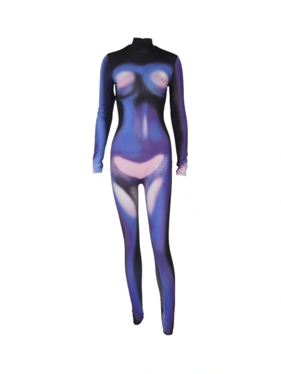 Purple & Black Illusion Print Full Bodysuit - Picture 1 of 3